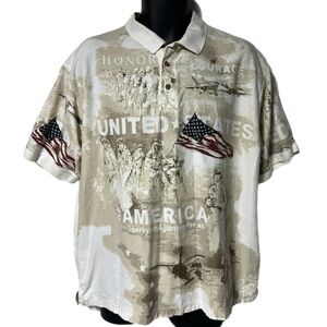 Cotton Traders Sport USA Flag Military Patriot Polo Shirt XL All Over Print